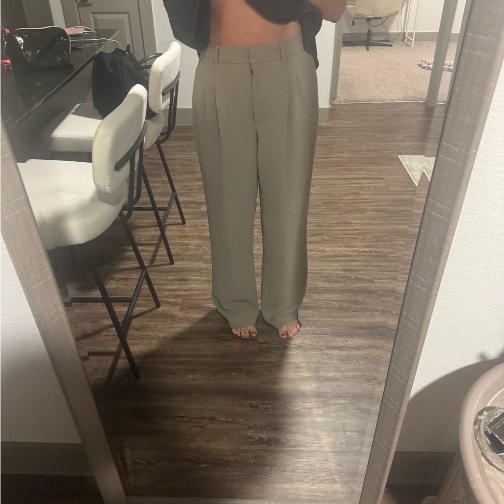 Aritzia Wide Leg Trousers in Light Olive/Taupe